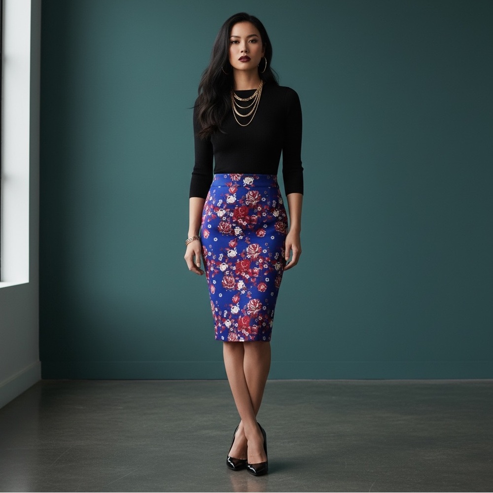 🦋 Boulee Rose Print Monica Pencil Skirt - Picture 10 of 14
